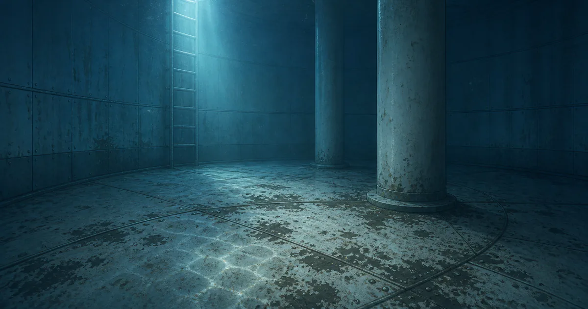 Illustration of sediment and coating wear across the submerged floor of a water tank